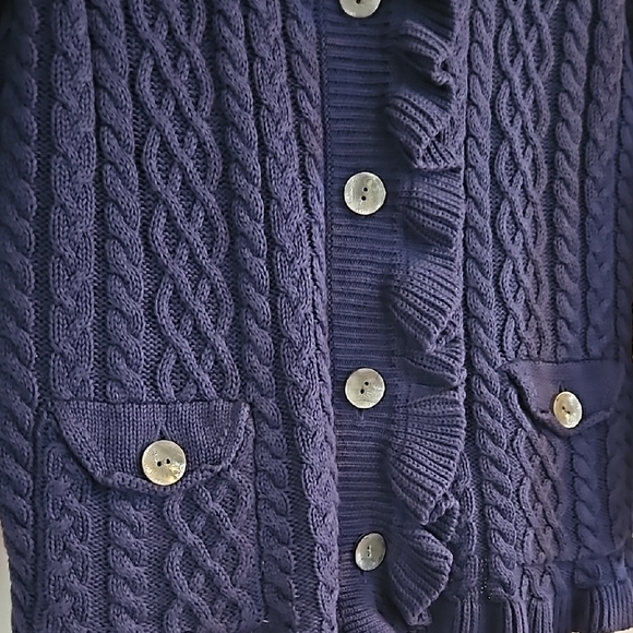 Navy Cable Knit Cardigan Sweater - Picture 6 of 7